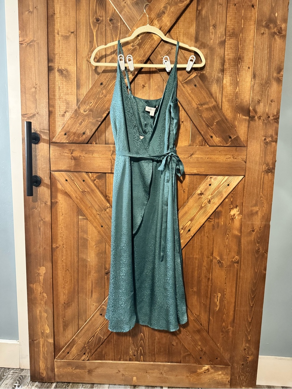 Amour Vert Teal Wrap Midi Dress with Tie Waist